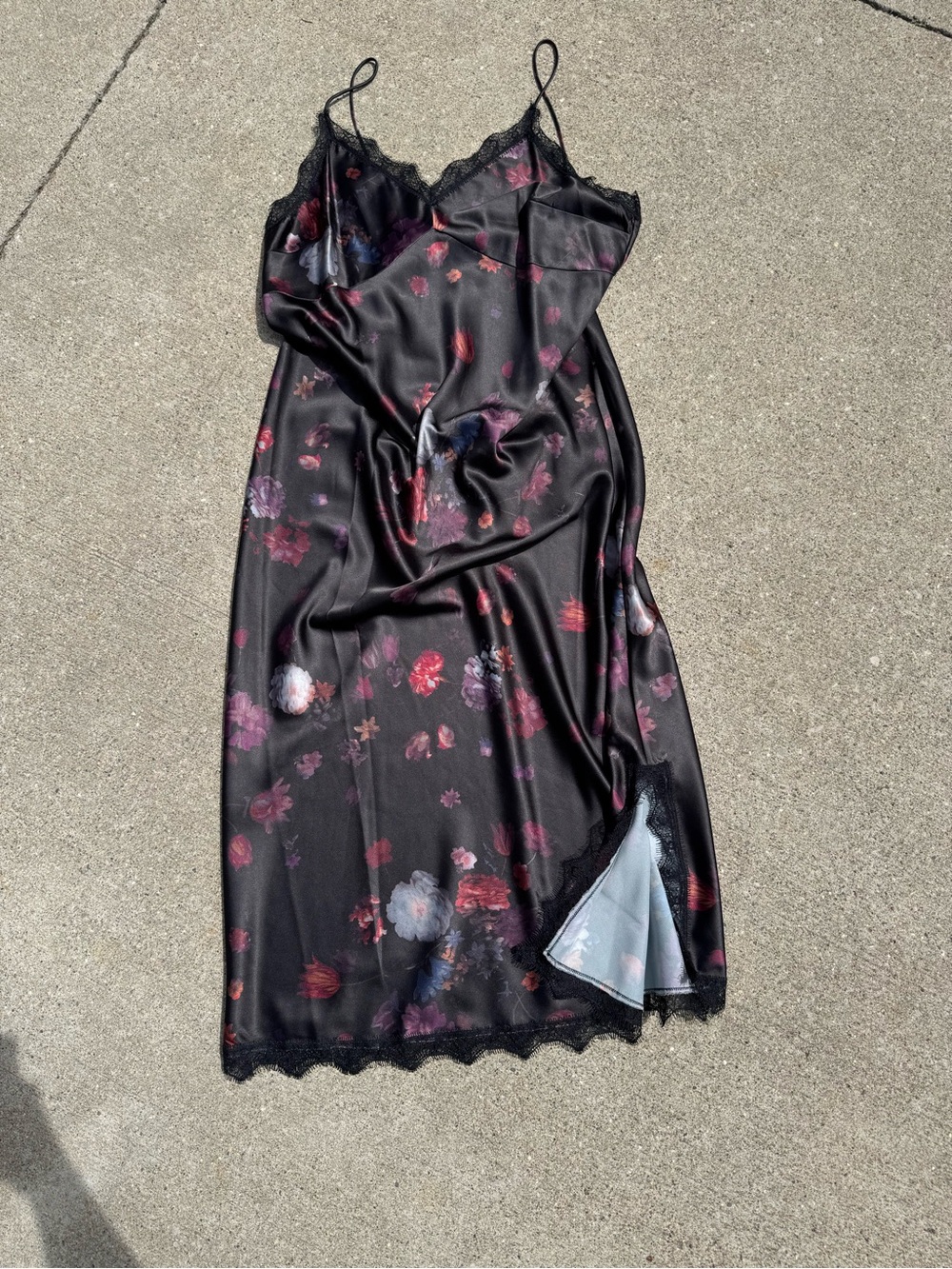 Chelsea28 Black Floral Satin Slip Dress